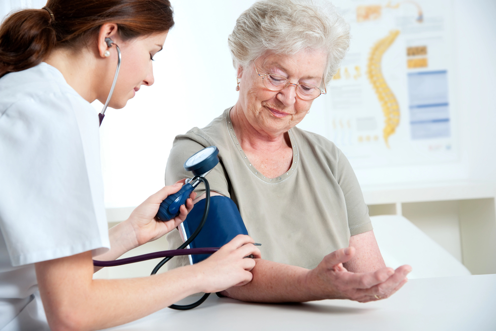 Blood pressure reading being checked at a primary care visit for an adult in Davenport, Florida