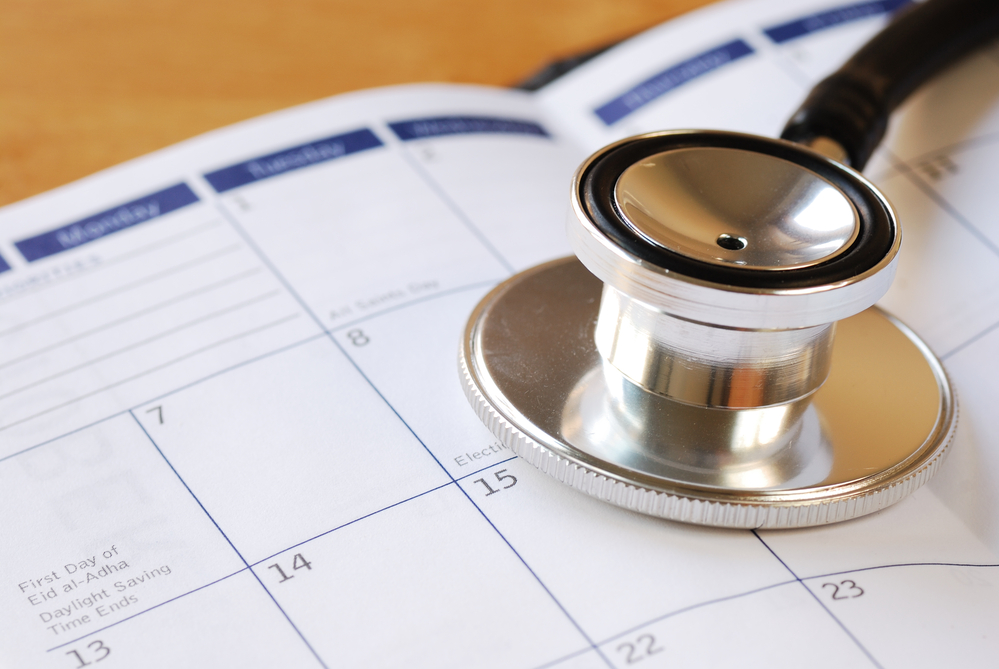 A stethoscope on a calendar